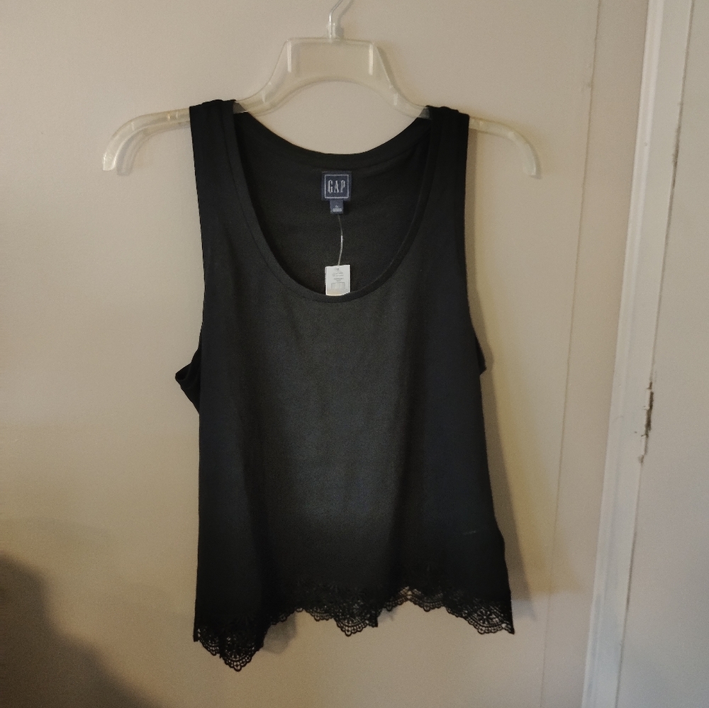 GAP Black Scoop Neck Lace Bottom Tank